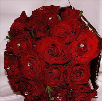 red rose bouquet with diamante pins